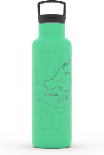 Miniatura 148 de Well Told Botella de agua aislada con mapa de Washington DC grabado, botella de acero inoxidable grabada (21 onzas, blanco) botella aislada de mapa