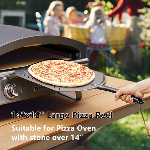 Miniatura 7 de Pala de pizza perforada de 14 pulgadas, antiadherente para torneado de pizza, accesorio para horno de pizza, espátula de metal extra grande