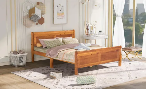 Miniatura 9 de Harper & Bright Designs Base de cama individual de madera maciza para niños, marco de cama de plataforma individual con cabecero, estribo, soporte