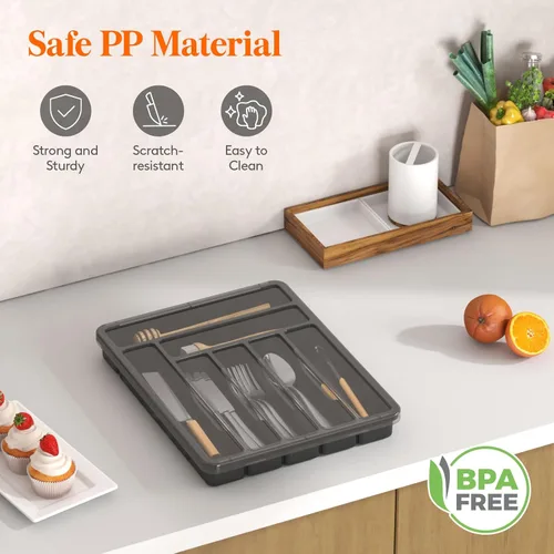 Miniatura 5 de Lifewit Organizador de cubiertos con tapa, bandeja de utensilios cubierta para cajón de cocina y encimera, caja de almacenamiento de cubiertos