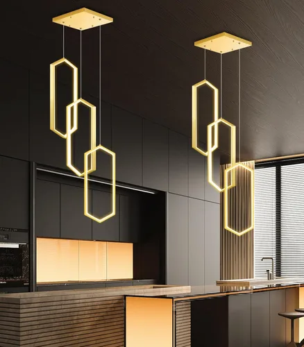 Miniatura 7 de Lámpara colgante regulable de 3 anillos para ajustar mini lámpara LED de techo para cocina, isla, comedor, sala de estar, dormitorio, dorado