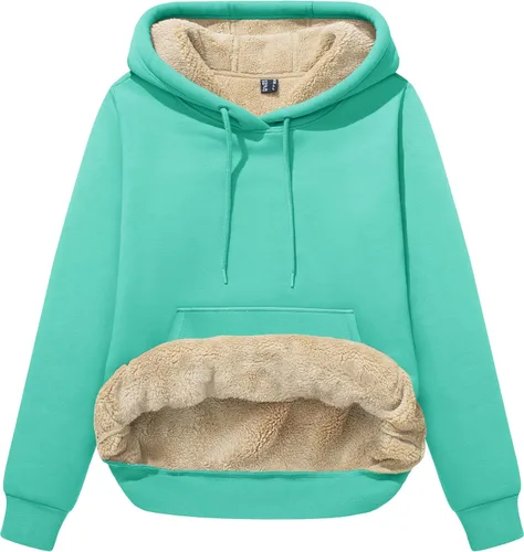Miniatura 53 de MAGCOMSEN Sudaderas con capucha para mujer, con forro de sherpa, de vellón, para invierno, cálido, pesado, de algodón, con bolsillo
