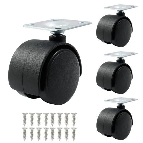Miniatura 7 de 4 piezas ruedas giratorias de 1.5 pulgadas, ruedas giratorias de placa de nailon negro con freno, ruedas giratorias de placa resistente de repuesto