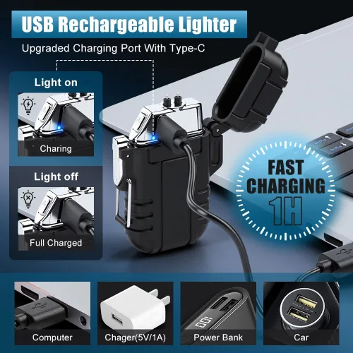 Miniatura 3 de LcFun Encendedor eléctrico USB C recargable de plasma resistente al viento, encendedores de arco sin llama, fósforos a prueba de agua para camping