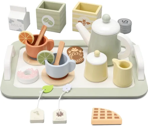 Miniatura 8 de Juego de té de madera para niñas pequeñas, juego de té para niños pequeños, juguete de cocina de juguete de simulación para 1, 2, 3, 4, 5 años