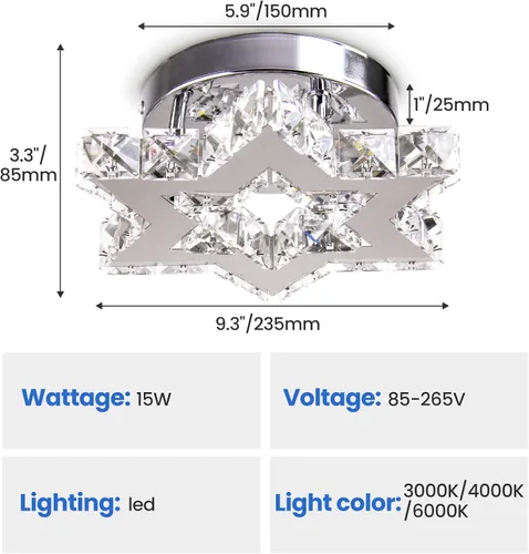 Miniatura 5 de Mini Lámpara de Araña LED de Cristal - Lámpara de Techo Empotrada Regulable Moderna con Control Remoto - Pequeña Lámpara de Araña de Estrella
