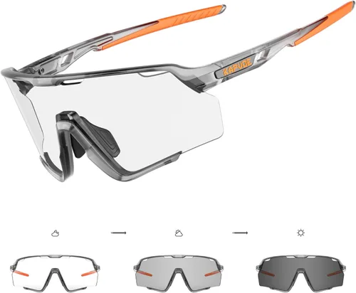 KAPVOE Photochromic Cycling Glasses Men Women Clear Mountain Bike Sunglasses MTB Bicycle Riding Sports Triathlon - K170 06 Marco gris
