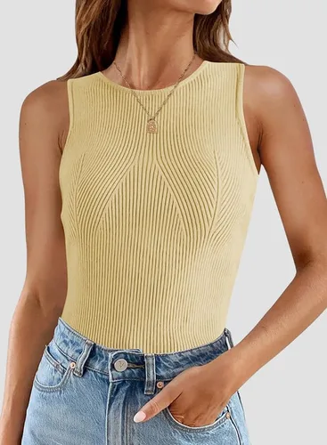 Miniatura 3 de Dokotoo Camiseta sin mangas acanalada de verano para mujer, cuello alto, chaleco ajustado