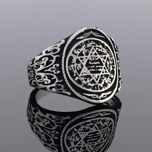 Miniatura 2 de mysilverworld Anillo de plata de ley 925 maciza con sello de Solomon para hombre