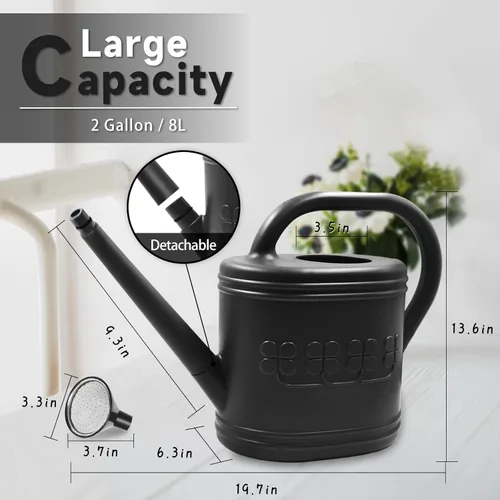 Miniatura 2 de Regadera de 2 galones, regadera al aire libre para plantas, regadera de jardín con boquilla larga extraíble y cabezal de rociador de acero Negro