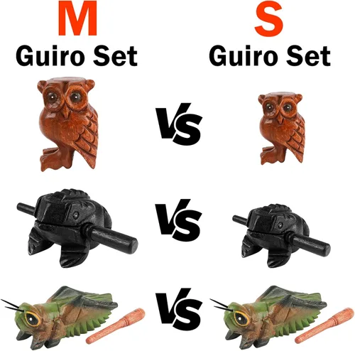 Miniatura 5 de Juego de 3 instrumentos de percusión de madera hechos a mano con animales, rana de madera de 4 pulgadas, grillo de madera de 4 pulgadas y búho