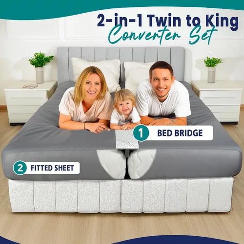 Miniatura 2 de Juego de convertidor de sábana bajera ajustable 2 en 1 con puente de cama individual (XL) a King Relleno de espacio King dividido para cama