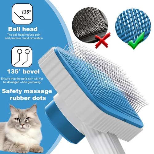 Miniatura 2 de Cepillo para gatos, cepillo de gato para gatos de pelo largo o corto, quita el pelo suelto y las alfombrillas, los pasadores redondeados reducen