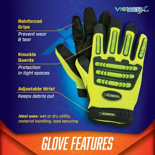 Miniatura 5 de Guantes mecánicos de alta visibilidad, protectores ajustables para muñecas y nudillos, guantes de trabajo resistentes, guantes de seguridad