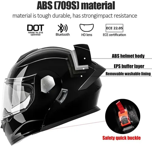 Miniatura 2 de Casco modular de motocicleta Bluetooth aprobado por DOT con visera solar integrada, doble escudo antivaho y sistema de ventilación múltiple
