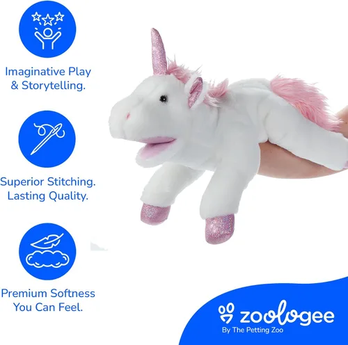 Miniatura 4 de The Petting Zoo Marioneta de peluche de unicornio de mano, regalos para niños, animales de marioneta, juguete de peluche interactivo de unicornio