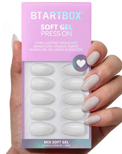 Miniatura 3 de BTArtbox Uñas Postizas Blancas Cortas a Presión - Uñas Postizas de Gel Suave en Forma de Almendra, Uñas Blancas con Pegamento para Uñas, Uñas