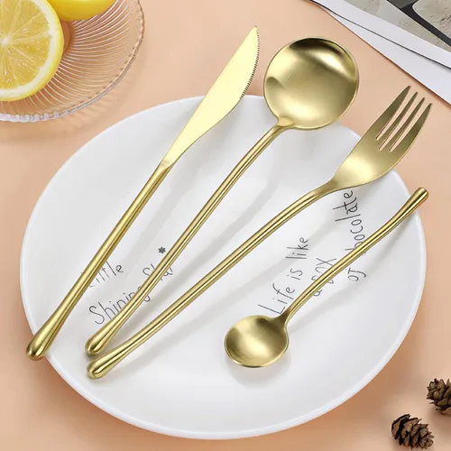 Miniatura 2 de JASHII Juego de cubiertos dorados mate, servicio para 2, juego de cubiertos de acero inoxidable 18/10 con acabado satinado, utensilios de cocina
