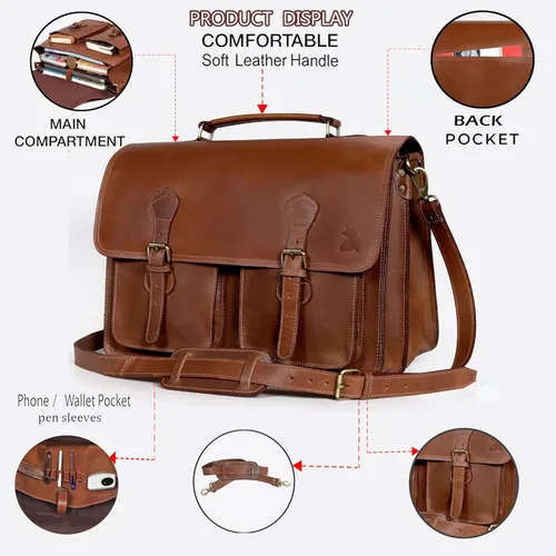 Miniatura 5 de Leather Messenger Bag For Men, Vintage Handmade Laptop Briefcase and Shoulder Bag for Men