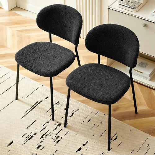 Miniatura 3 de Homedot Juego de 2 sillas de comedor tapizadas negras, modernas sillas de cocina de mediados de siglo tapizadas con cojín acolchado para comedor