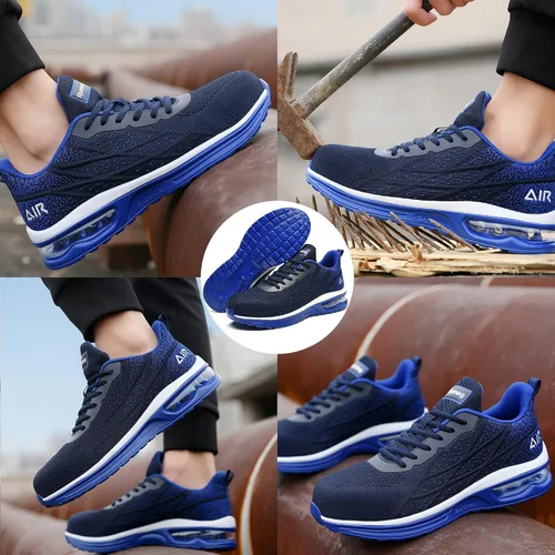 Miniatura 6 de HiHatide - Zapatos con punta de acero para hombre, zapatos de trabajo, zapatos de seguridad, con amortiguación de aire, ligeros, antideslizantes
