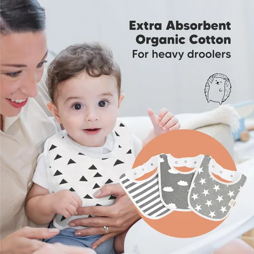 Miniatura 5 de Paquete de 8 baberos orgánicos para bebés para niñas y niños, baberos de dentición para niños y niñas, baberos para recién nacidos (escala de grises)