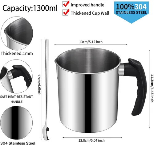 Miniatura 2 de DINGPAI - Olla para hacer velas, olla para fundir cera de doble caldera de 44 onzas, 1 cuchara, jarra para hacer velas de acero inoxidable 304, Kit