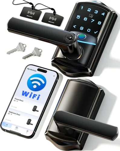 Miniatura 12 de Veise VE029 - Cerradura de palanca inteligente WiFi, cerradura de puerta de entrada sin llave de huellas dactilares con asa, WiFi integrado, control