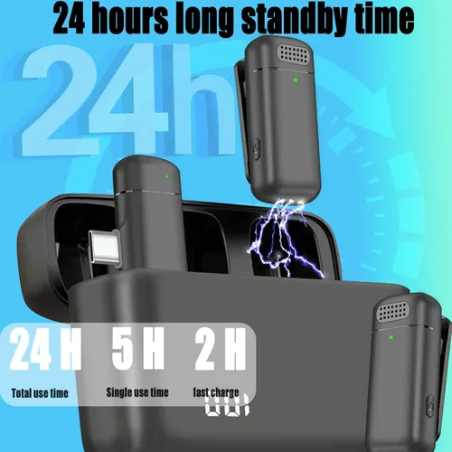 Miniatura 6 de 2 micrófonos de solapa inalámbricos 3 en 1 para iPhone, iPad, USB C, Android, portátil, con estuche de carga, clip en la solapa, mini micrófono