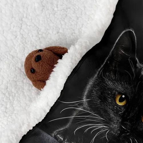 Miniatura 4 de YISUEMEI - Manta Sherpa de gato negro, suave y afelpada, linda manta de forro polar para adultos y amantes de los gatos, 60 x 80 pulgadas