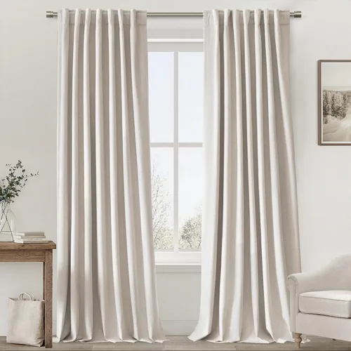 Miniatura 16 de UHITECH - Cortinas opacas beige para sala de estar, cortinas cortas de 35 pulgadas para habitación, cortinas negras para ventanas pequeñas, paneles