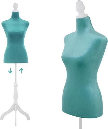 Miniatura 10 de Maniquí cuerpo vestido forma torso maniquí femenino 49.6-63.4 pulgadas maniquí con altura ajustable trípode de madera soporte para la exhibición