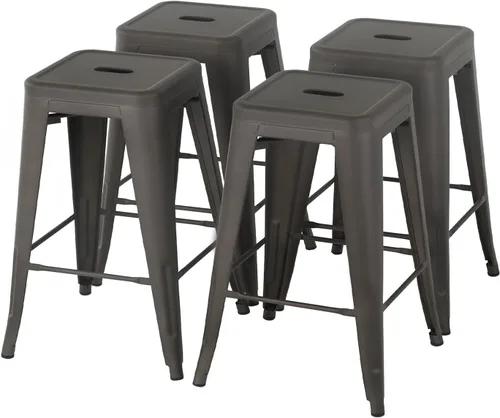 Miniatura 13 de FDW Taburetes de bar de metal, altura de mostrador, sillas de bar industriales, taburete de patio, taburete apilable sin espalda, taburetes de negro