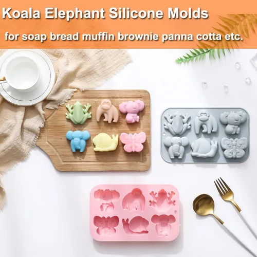 Miniatura 7 de Paquete de 2 moldes de silicona para chocolate, elefante, mono, rana, para pasteles, gomitas, gelatina, cubitos de hielo, decoración de pasteles