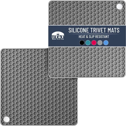 Miniatura 9 de BTaT - Salvamanteles de silicona, paquete de 2 salvamanteles redondos de silicona negros para ollas calientes, sartenes y platos