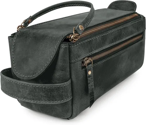 Miniatura 11 de Neceser de cuero hecho a mano de primera calidad para hombres y mujeres, kit de cuero genuino Dopp y bolsa de afeitar para hombres, bolsa