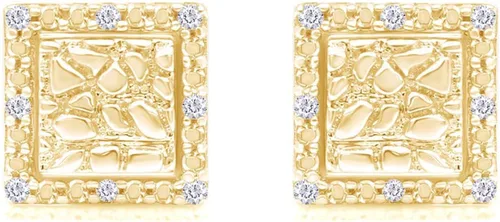 Miniatura 2 de Aretes cuadrados para hombre de oro de 10 quilates con diseño de diamante redondo natural blanco color I-J claridad I2-I3
