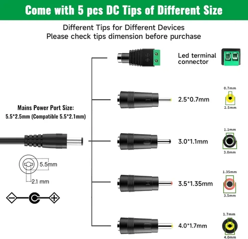 Miniatura 5 de Adaptador de fuente de alimentación Gonine 9V 1.5A 1A, CA 100-240V a DC 9V Cable de alimentación. Compatible for 9Volt Arduino UNO MEGA, Schwinn
