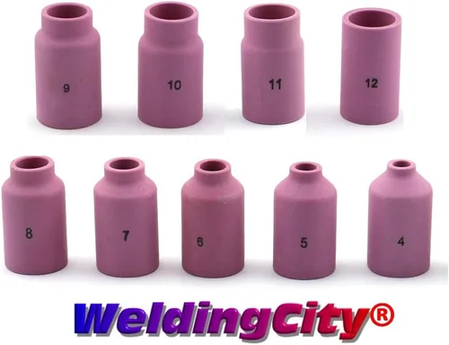 Miniatura 3 de WeldingCity Paquete de 10 vasos de cerámica con lente de gas de alúmina 54N14 (#8, 1/2") para soplete de soldadura TIG Serie 17, 18 y 26
