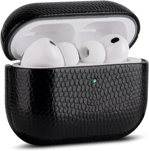 Miniatura 14 de Haobobro Funda de piel para AirPods Pro 3, piel seleccionada respetuosa con la piel, con textura de fibra de carbono, hecha a mano, funda rígida