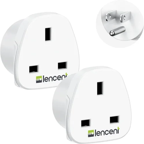 LENCENT Adaptador de enchufe de Reino Unido a Estados Unidos, paquete de 2 convertidores de viaje para visitantes de Estados Unidos, convierte todos