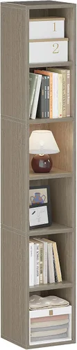 Miniatura 9 de ALISENED 70.8" 6 Tier Tall Narrow Bookshelf, 6 Shelf Wooden Corner Bookcase, Modern Skinny Cubes Storage Organizer Display Shelving for Bedroom