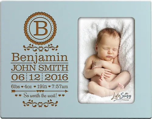 Miniatura 7 de LifeSong Milestones Marco de fotos personalizado con monograma de anuncio de nacimiento de bebé para niños y niñas recién nacidos, marco de fotos