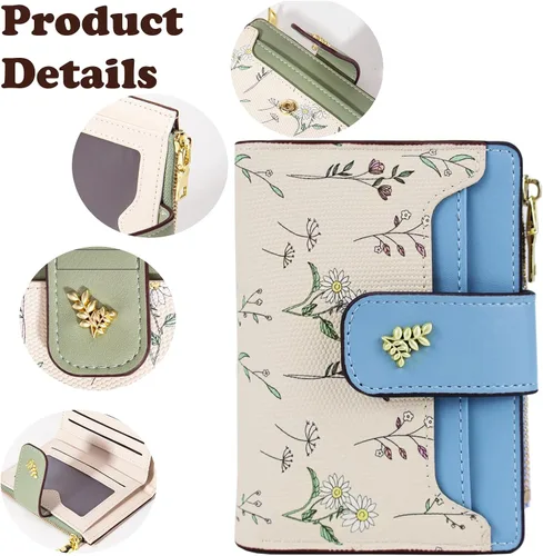 Miniatura 3 de Farcauo Cartera para Mujer delgada con Flores Kawaii, Carteras para Mujeres, Cartera Linda y delgada para Mujeres, Contemporáneo