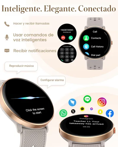 Miniatura 2 de Reloj inteligente para mujeres y hombres, para Android iOS con monitor de sueño, podómetro, rastreador de fitness, llamada Bluetooth, impermeable
