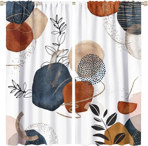 Miniatura 42 de Cortinas de hojas de otoño de mediados de siglo, cortinas opacas con aislamiento térmico y bolsillo para barra, 2 paneles de 45 pulgadas de largo x