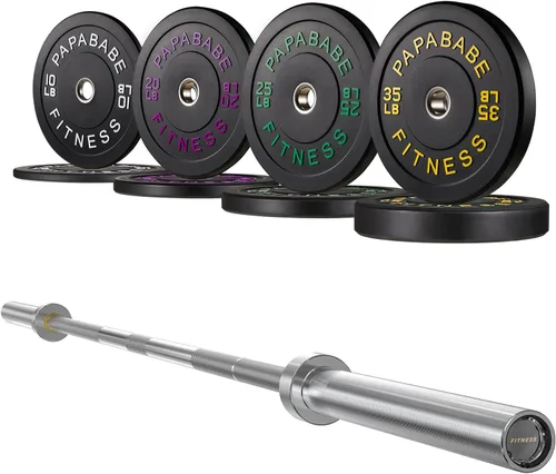 Miniatura 12 de Papababe Barra Olímpica de 7 Pies 1000LB/1500LB de Capacidad de Peso con Juego de Placas Amortiguadoras, Placas de Peso de 2 Pulgadas, Levantamiento