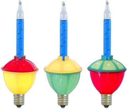 Novelty Lights Paquete de 3 luces de burbujas de repuesto, líquido azul con bases multicolores, bombillas navideñas de vidrio vintage con líquido