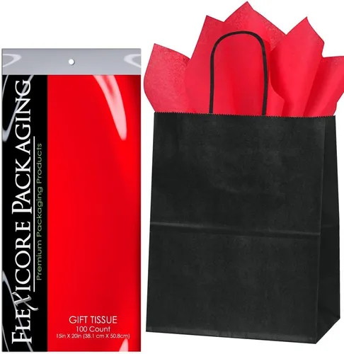 Miniatura 19 de Flexicore Packaging® Bolsas de regalo de papel kraft negro de 8 x 4.75 x 10.25 pulgadas + papel de seda de regalo (azul rey, 5 bolsas)