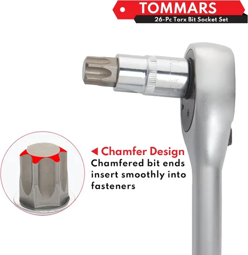 Miniatura 5 de TOMMARS Juego de 60 piezas de enchufes de brocas Torx Master y juego de enchufes externos de 1/4", 3/8", 1/2" de transmisión, brocas de acero S2